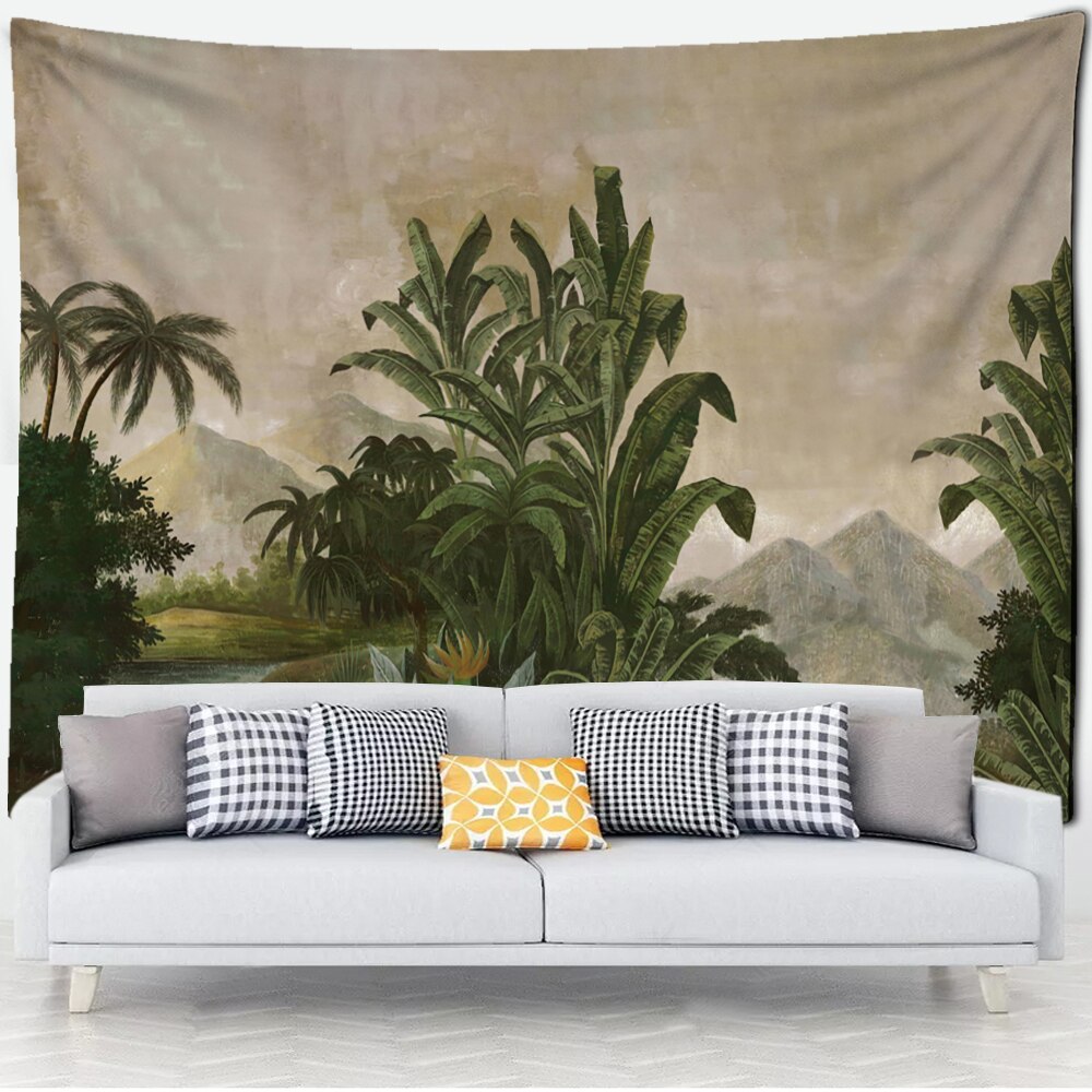 Tenture murale de palmier vert Style Boho, paysage Tropical psychédélique, décoration de maison artisanale