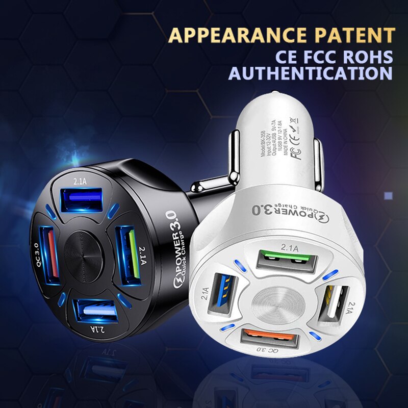 LISM USB Car Charger 4 Ports 48W Quick 7A Mini Fast Charging For iPhone 11 Xiaomi Huawei Mobile Phone Charger Adapter in Car