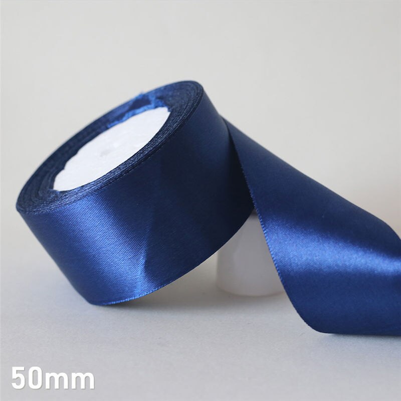 Cinta de satén de seda azul marino, 25 yardas/6mm-50mm, Material artesanal para decoración de de graduación, caja de de boda, accesorios de embalaje D7: 50mm Navy