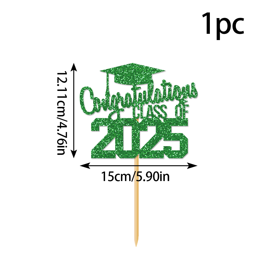 1 stks Gefeliciteerd Klasse van 2025 Afstuderen Cake Topper Glitter Gefeliciteerd Grad Cap Cake Picks voor Afstuderen Thema Party Decor: Fluorescentie Geel
