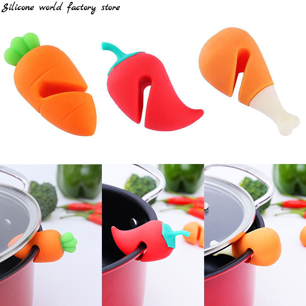 Silicone World 1PC Spill-proof Lid Lifter For Soup Pot Lid Stand Silicone Heat Resistant Holder Keep The Lid Open Kitchen Tools
