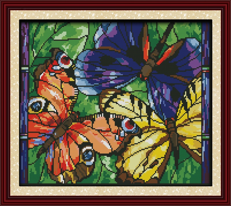 Kleurrijke vlinders kruissteek kit 11ct pre gestempeld canvas kruissteek dier lover borduurwerk DIY handgemaakte handwerken
