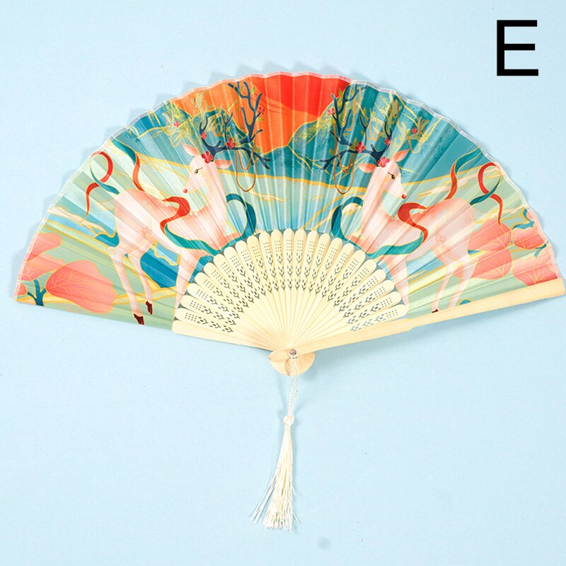 Antique Folding Fan Summer Classical Chinese Style Women's Tassel Dance Fan Foldable Portable Small Bamboo Fan Wedding Hand Fan: E