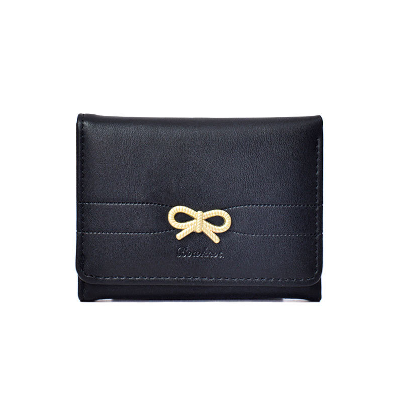 Wallets Girls Cute Bow Small Wallet Aesthetic Card Holder Classic Three Fold Purse For Women Student Simple Coin Pouch: Beige