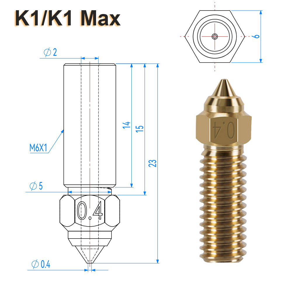 Volcano Hardened Steel Nozzle Plated Copper Nozzle Brass For Creality K1/K1Max / Anycubic Vyper/Kobra /Sovol Sv06 Plus /Sv07: 0.25mm / Skin Color