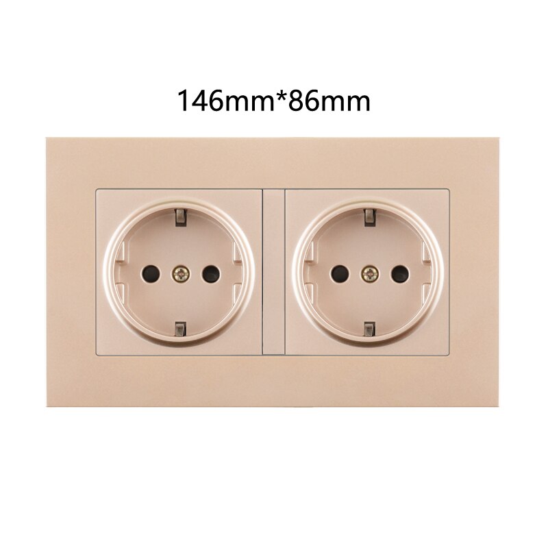 EU Europe Wall Power Socket Home Plug Socket Electrical Outlet Gold Plastic Double Triple Triple Quadruple 146Type Spain Russia: 146mm-86mm