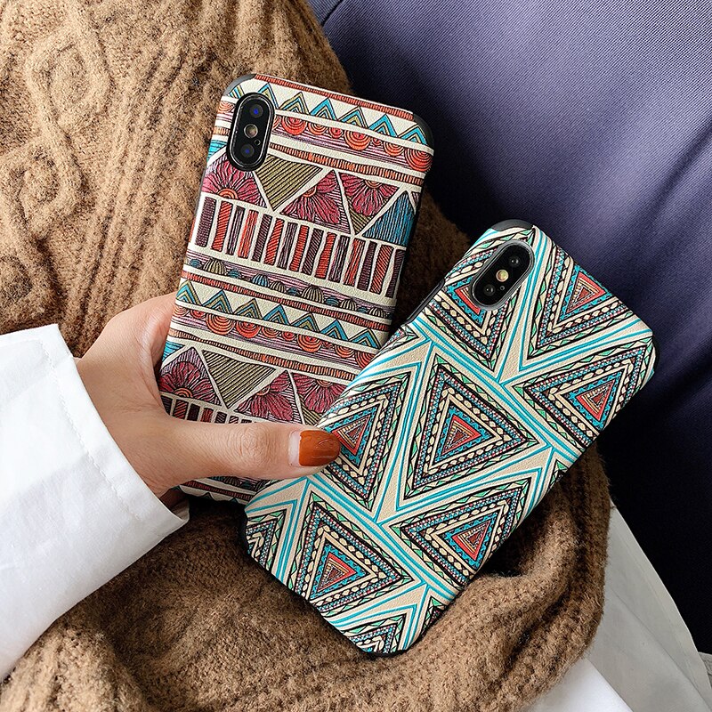 Phone Case For iPhone X Xs Max XR 6 6s 7 8 Plus Cover Ethnic National Style Safe Fitted Coque Knitted Fabric Case