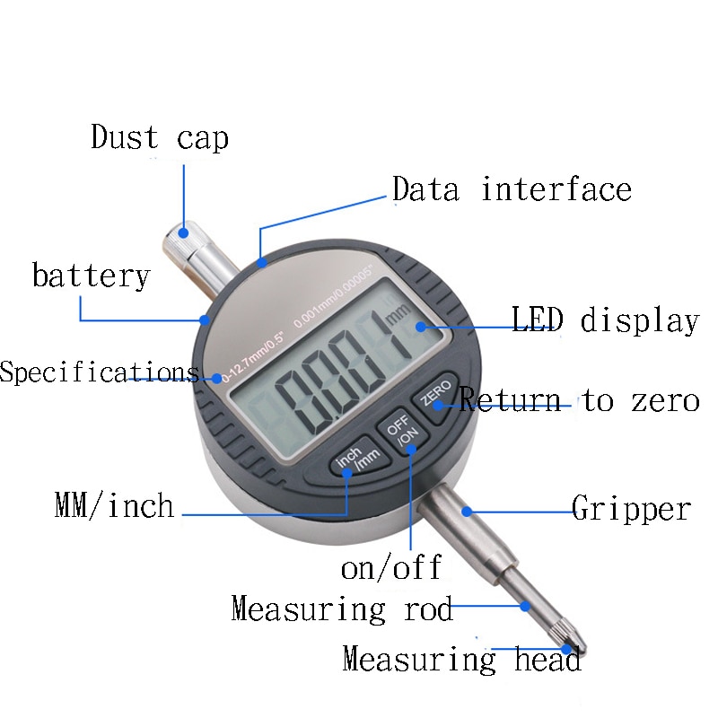 0-12.7mm 0.01 0.001mm Digital Dial Indicator Electronic Micrometer Depth Gauge Measuring Tool Dialmeter