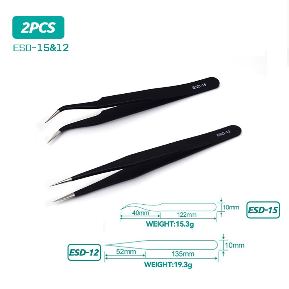 ESD Anti-Static Stainless Steel Tweezers Precision Maintenance Industrial Repair Curved Tool Home Working Model Making Hand Tool: Option 4