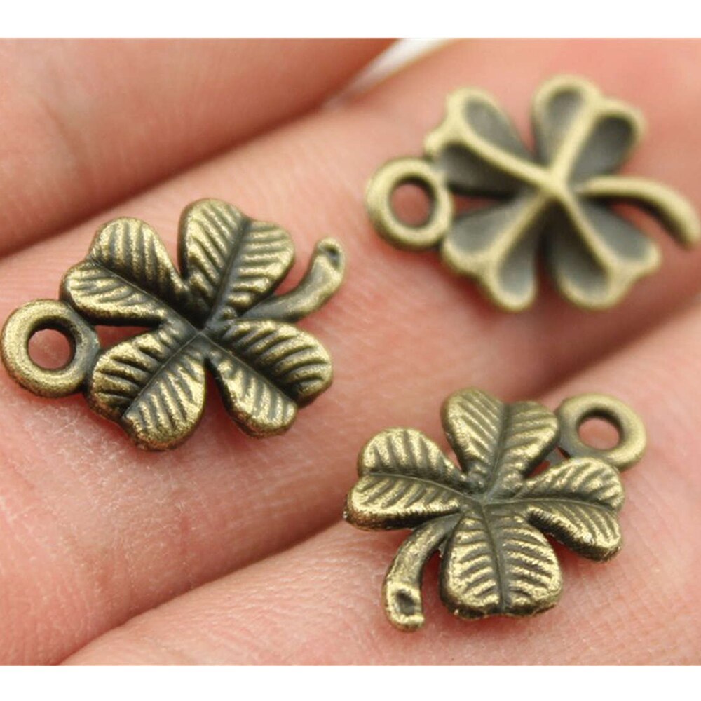 40pcs 17x11mm 3 Colors Lucky Irish Four Leaf Clover Charms DIY Handmade Jewelry Pendant: Antique Bronze Plated