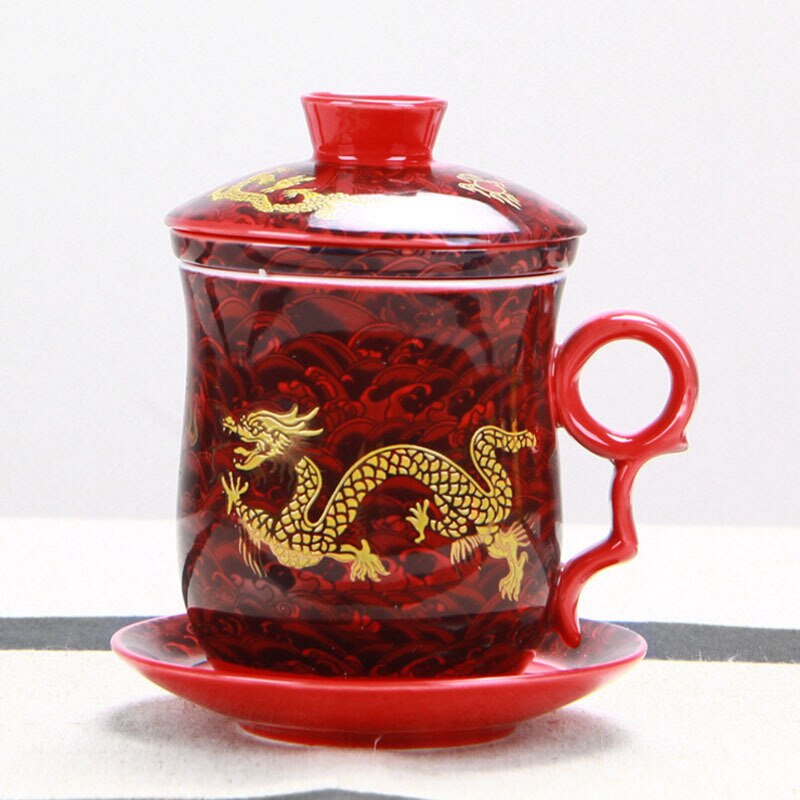 Cuatro juegos de tazas de té de cerámica filtrada, tazas de té y tazas de beber decoración de granja Gaiwan decoración de la habitación de porcelana azul
