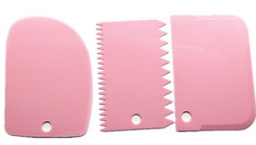 3Pc cuisson pâtisserie outils plastique pâte couteau glaçage Fondant grattoir décoration plaine lisse bord dentelé spatules coupe gâteau outil: Pink