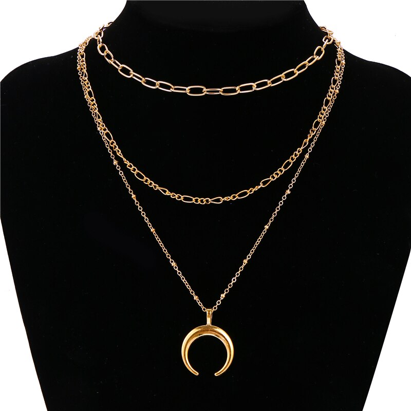 Bohemian Moon Pendant Multilayered Chain Necklace For Women Gold Map Coin Chain Choker Necklace Jewelry Party