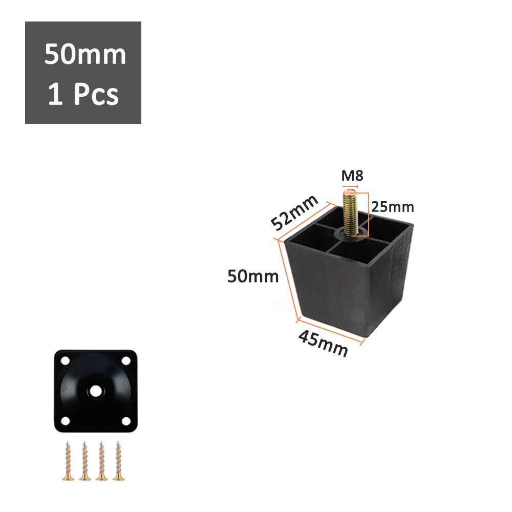 1/4 Pcs Multi-size Square Plastic Furniture Legs Replacement Sofa Legs With M8 Bolts For Couch Cabinet Bed tv stands: 1Pcs 50mm