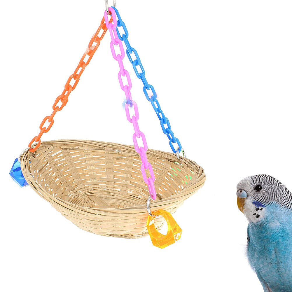 Birds Swing Wooden Parrot Swing Nest Toys Reusable Birds Hanging Toy for Squirrel Finches Parrot Round Shape Hanging Swings