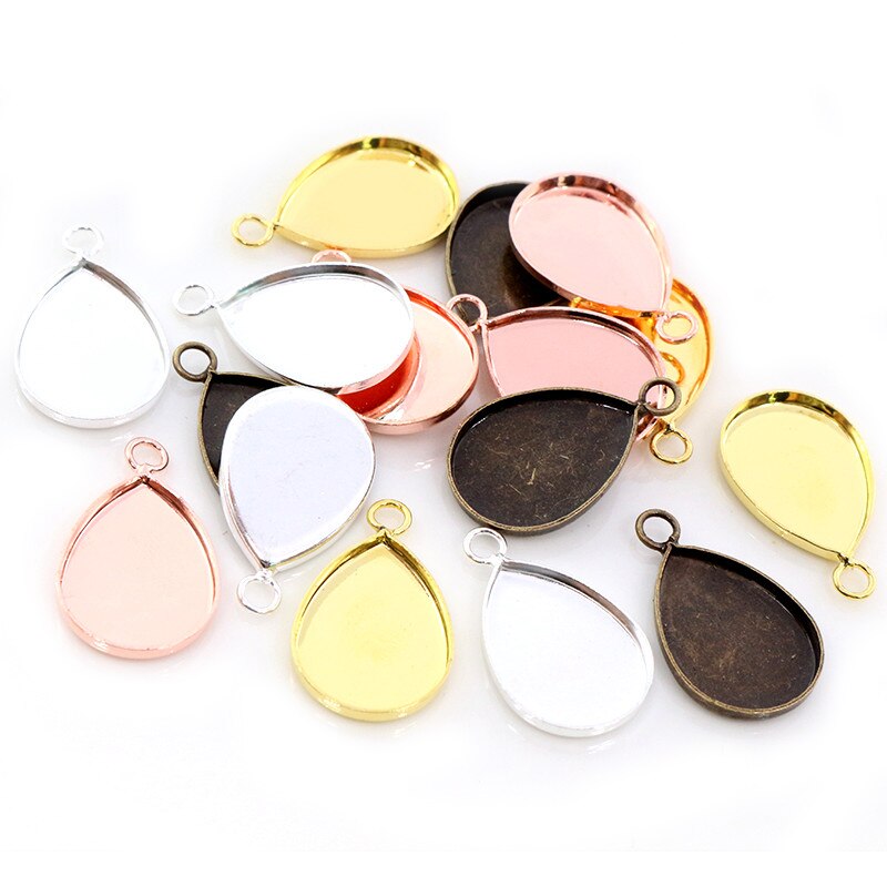 20pcs 13x18mm Tamanho Interno 4 Cores Banhado A Gota Estilo Encantos de Bronze Cameo Cabochão Base de dados de Configuração Pingente achados colar