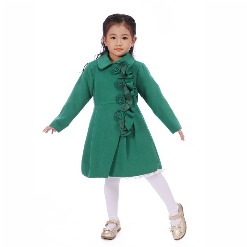 Höst vinter varm grön tjej kappa vårkläder ytterkläder barn barn jackor tjej grön blomma ledig kappa