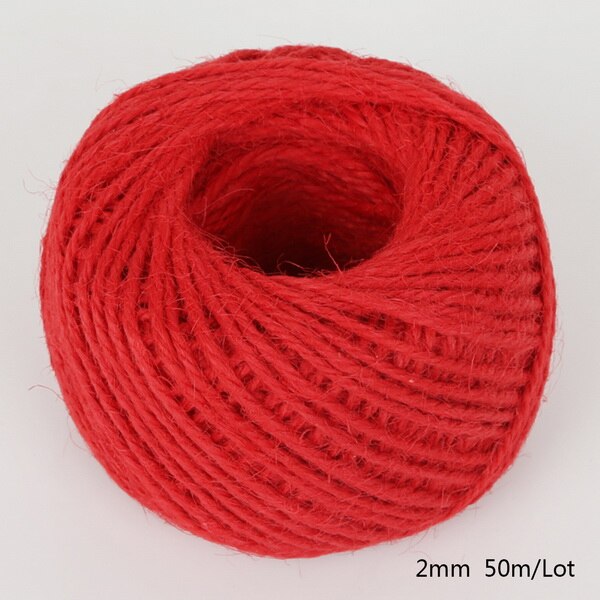 50Meters Multi Colors Natural Burlap Hessian Jute Twine Cord Hemp Rope String 2mm Box String Cord Wedding Tags Decoration: Red