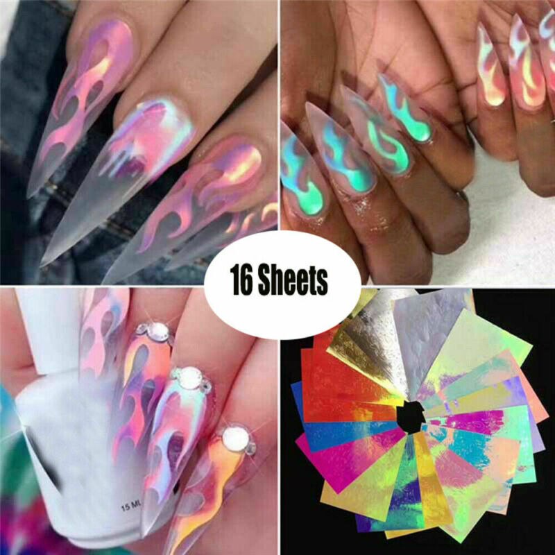 Flames Holographic Nail Decal Fire Burning Nail Art Self Adhesive Custom Decal