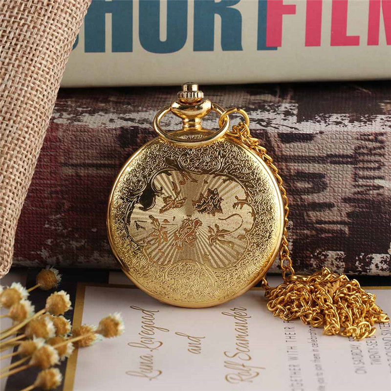 Vintage Gold Locomotief Motor Railway Trein Steampunk Zakhorloge Voor Mannen Vrouwen Charmant Hanger Ketting Klok Relogio Bolso