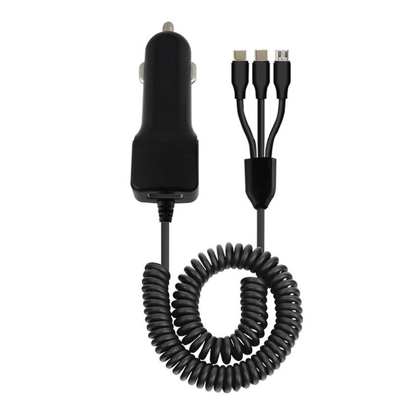 Fast Car Charger 3 In 1 Splitter Usb Charger Kabel Voor Iphone Micro Usb Android Telefoons Type-C Telescopische auto Opladen Adapter: Black