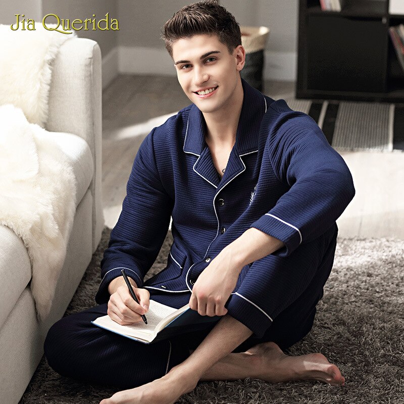 Winter Pyjama mannen Met Lange Mouwen Dikke Warm Houden 100% Katoen Drie Lagen Padded Leisure Thuis Kleding Plus Size Mannen pyjama