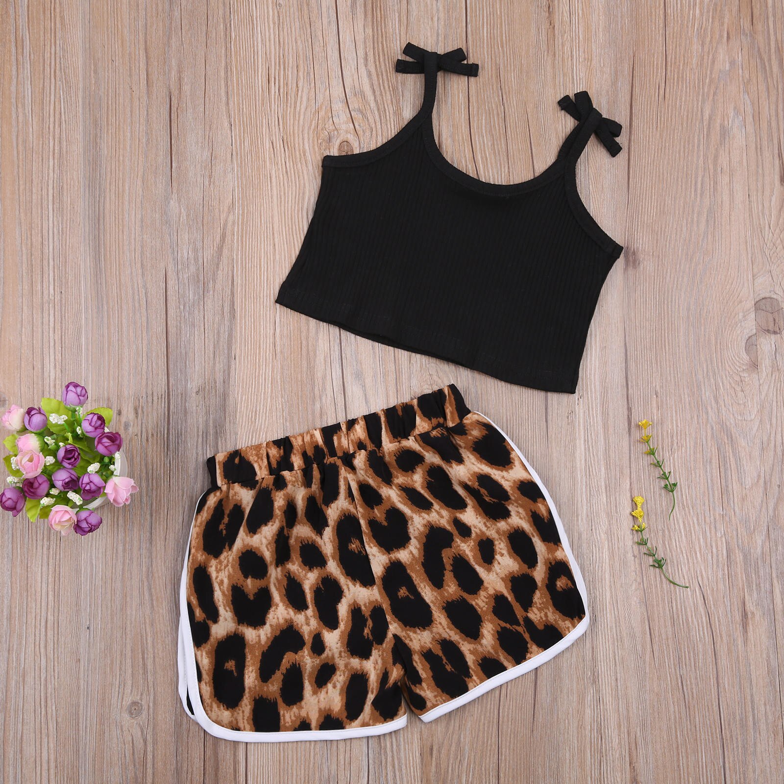 Kids Meisje Kleding Set, mouwloze Sling Vest Tops En Luipaard Print Shorts Tweedelig Pak Voor Verjaardagsfeestje 2-7T