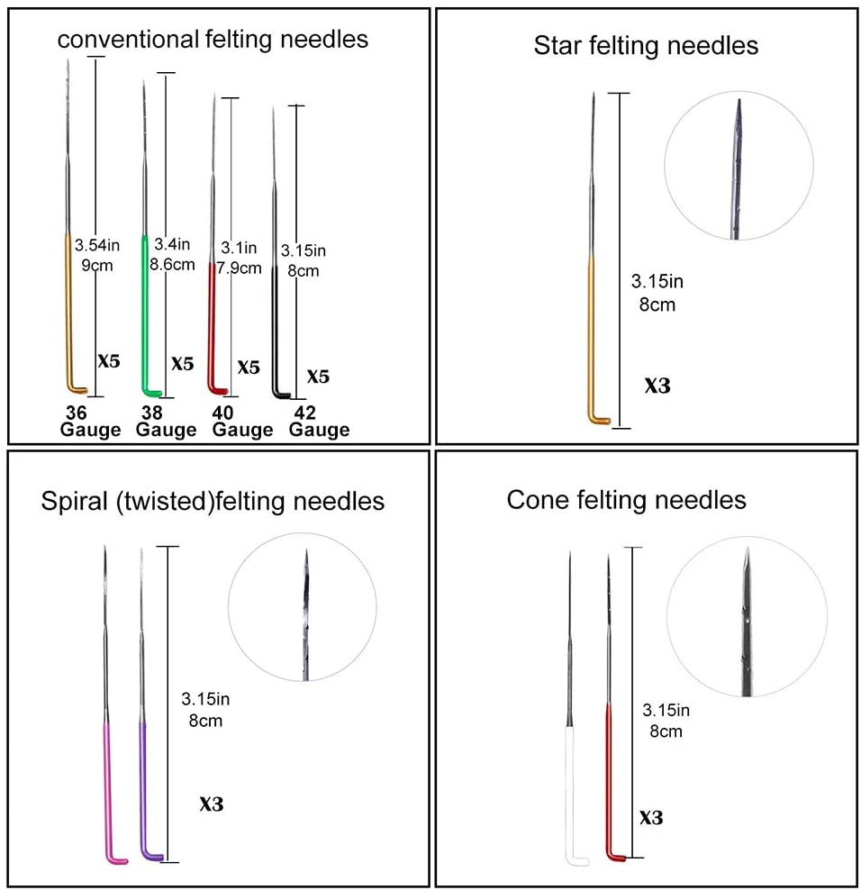 LMDZ 35 Pcs Needle Felting Needles,Wool Felting Supplies with 4 Types Star,Twisted,Cone,Triangular Felting Needles