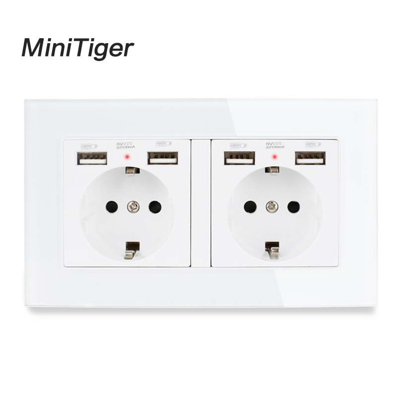 Minitiger 2 jengi venäjä espanja eu standardi pistorasia 4 usb -latausportilla piilotettu pehmeä led -ilmaisin kristallilasipaneeli