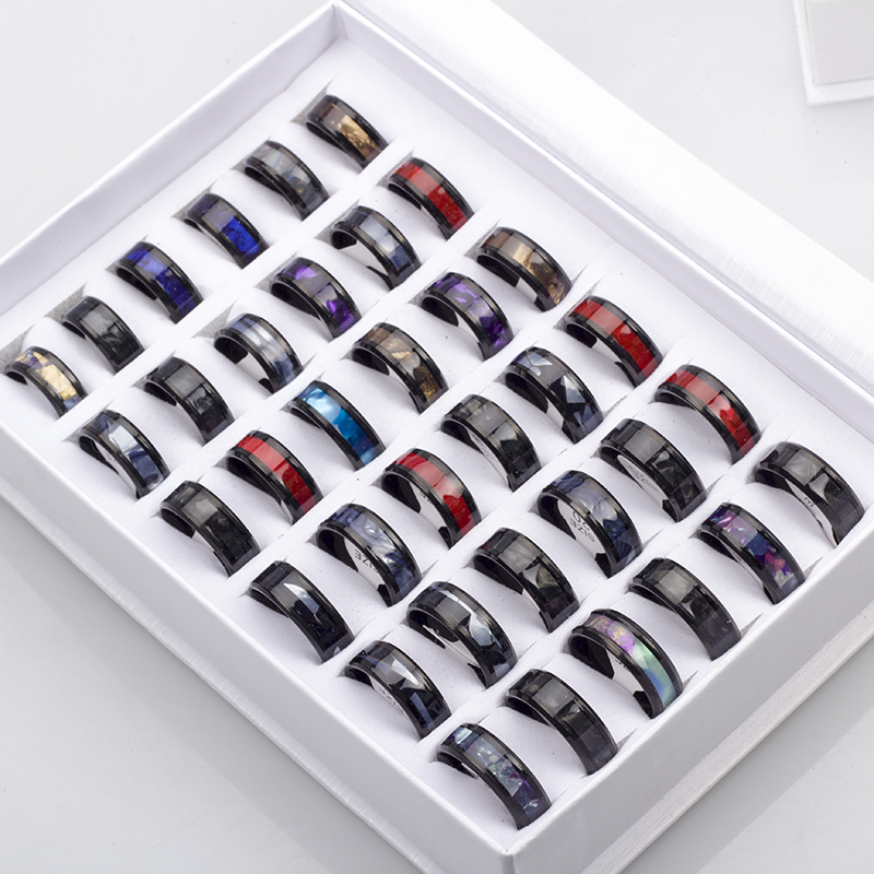 24 Stks/partij Mode Mousserende Multicolor Schelpen Rvs Ringen Voor Vrouwen Mannen Mix Stijl Bruiloft Partij Vinger Sieraden: green