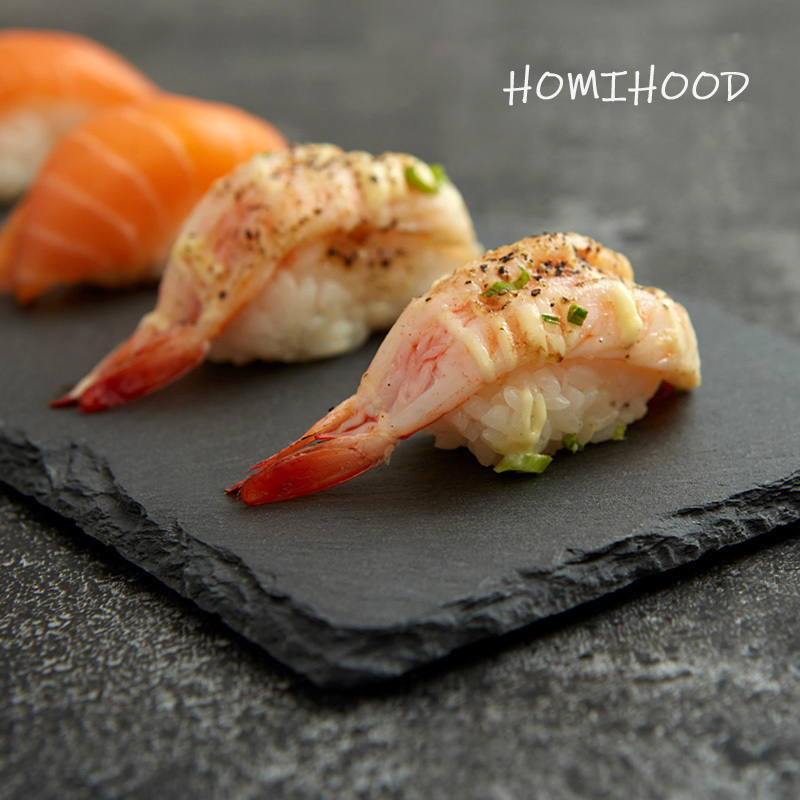 Rectangle Black Rock Plate Slab Round Natural Slate Dinner Plates Pasta Sushi Food Photography Props Serving Tray Cake Dishes