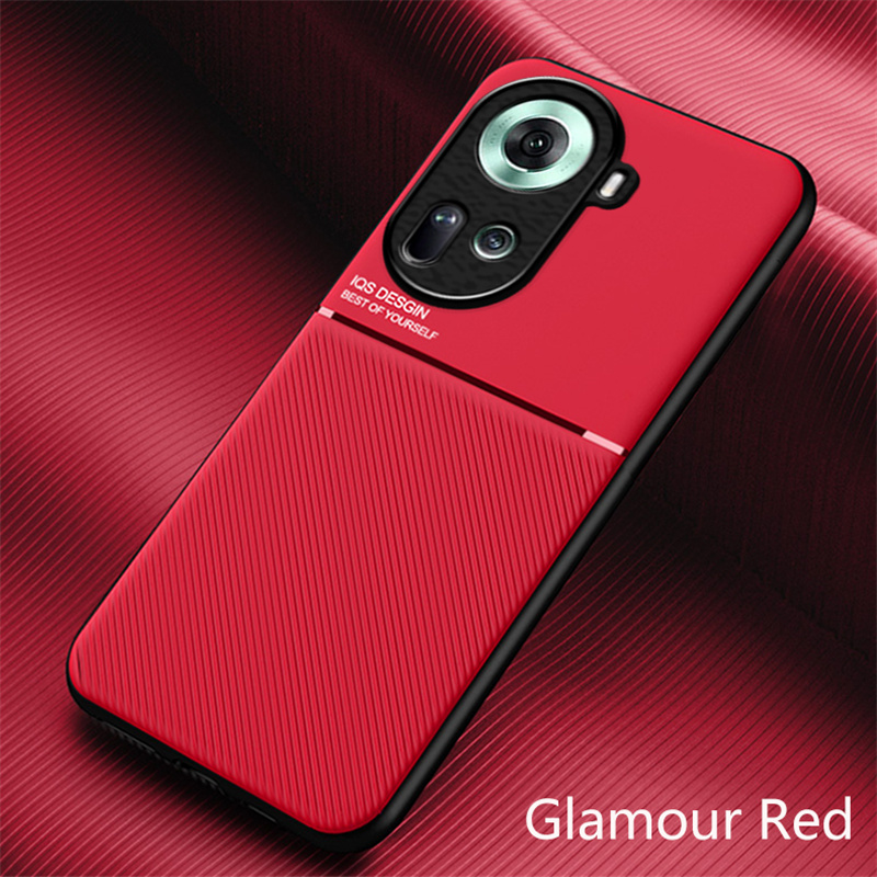 Funda de cuero de lujo para OPPO Reno 12 11F 11 10 Pro Plus 5G 4G cubiertas de placa de Metal integradas soporte para coche funda magnética: ABS / Rojo