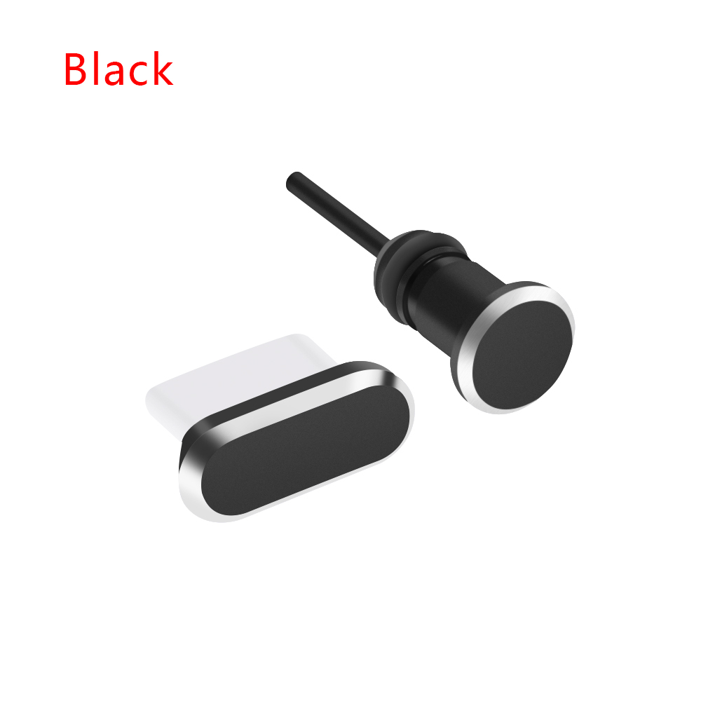 2pcs/set Anti Dust Plug Set USB Type-C Port and 3.5mm Earphone Jack Plug For Xiaomi Huawei P20 Samsung Galaxy S9 S10 Plus: black