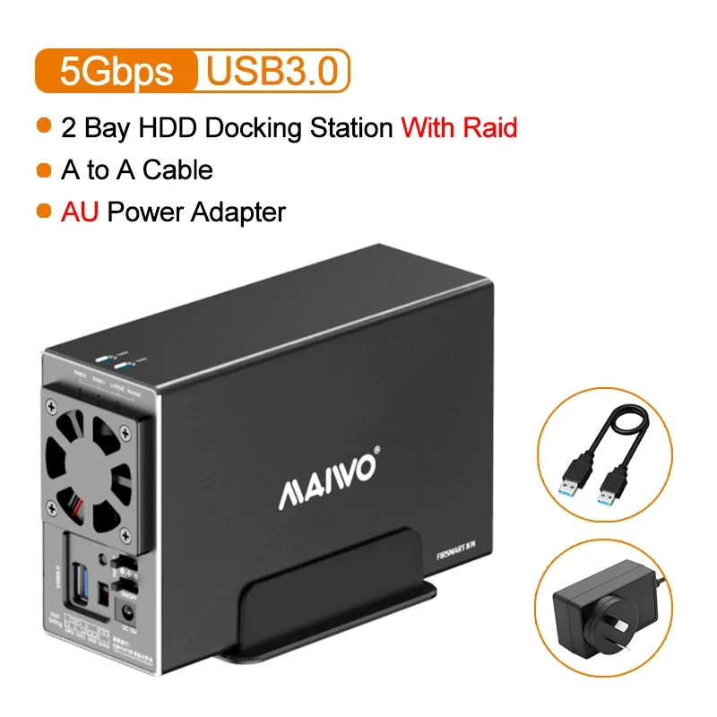 MAIWO 2 Bay HDD Docking Station SATA To USB 3.0 Hard Drive Docking Station for 3.5 Inch Hard Drive Case with 4 RAID Modes Case: Gold