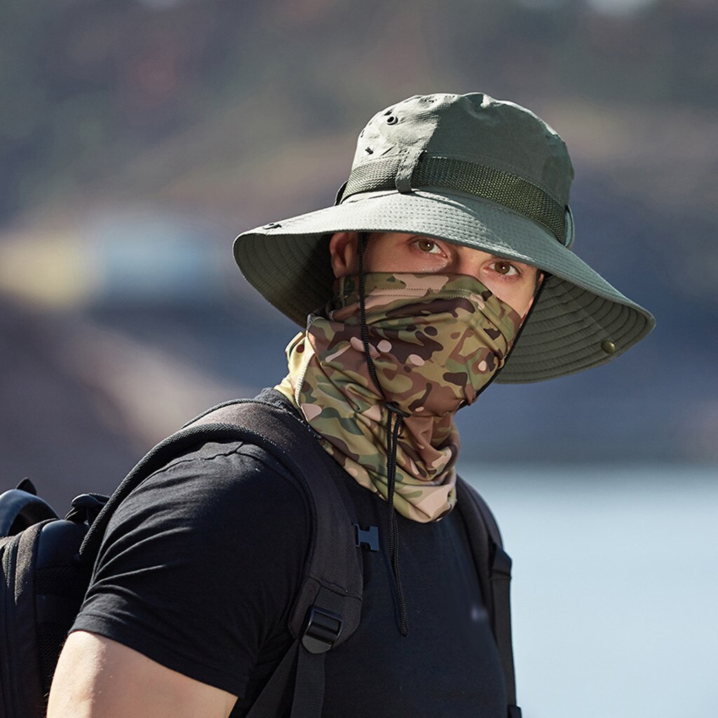Mens Summer Outdoor Sun Hat Sun Protection Breathable Solid Fisherman Cap Foldable Lacing Bucket Hat Gorras Hombre