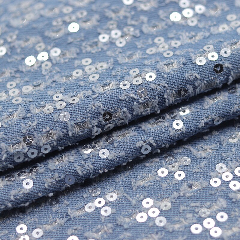 High-end embroidered denim dress sequin fabric