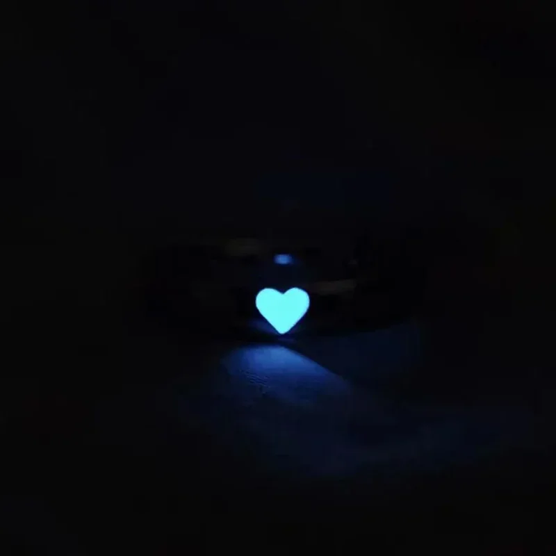 Glow In Dark Ring Lichtgevend Blauw Roze Licht Liefde Hart Ring Koppels Meisjes Zilver Kleur Sieraden Maat Verstelbaar Mode Ringen