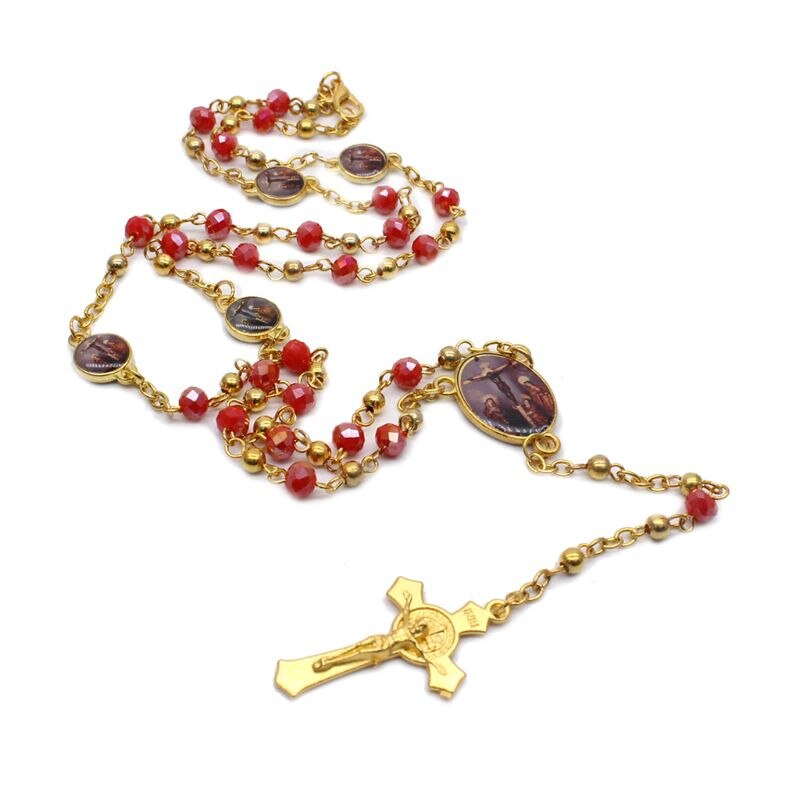 Kryds vedhæng rosenkrans halskæde kristen religion jesus glas krystal kæde charme  g6db: 3