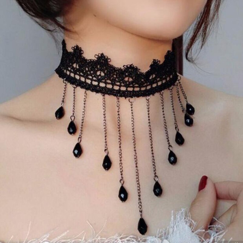 Gothic Punk Lace Choker Necklace For Women Teens Girls Rivet Heart Collar Necklace Rock Jewelry Party Necklace: C1123