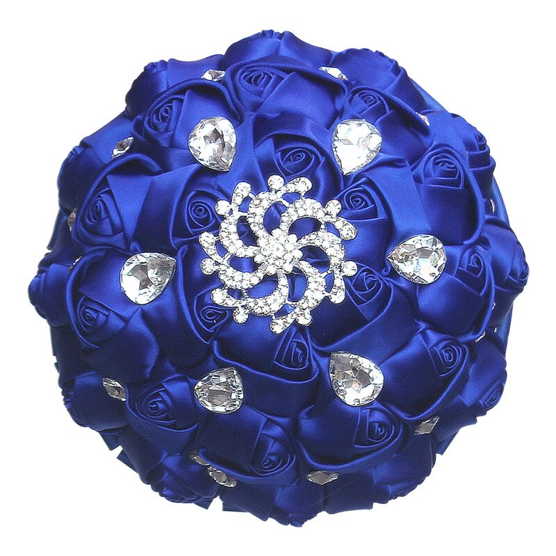 Wifelai-Een Prachtige Bruiloft Bloemen Royal Blue Zijden Lint Rose Bruidsboeketten Holding Bloemen Met Crystal Buque De Noiva w291: 18cm royal blue