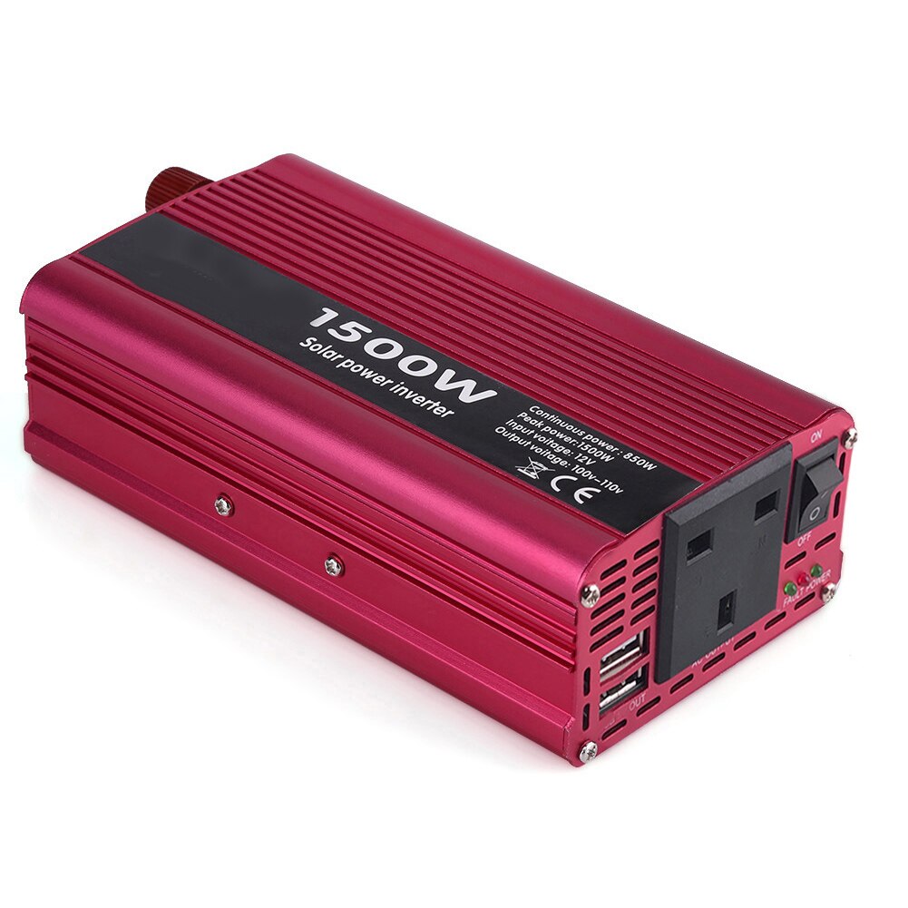 Rød 1500w dc 12v til  ac 220v power inverter converter med usb port 220 vac outlets indbygget køleventilator til hjemmebil udendørs brug