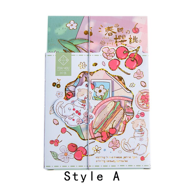 Mr.Paper 30 Pcs/box Cartoon Style Spring Cherry Series Postcards Blessing Writing Greeting Decor Collage Material: Default Title