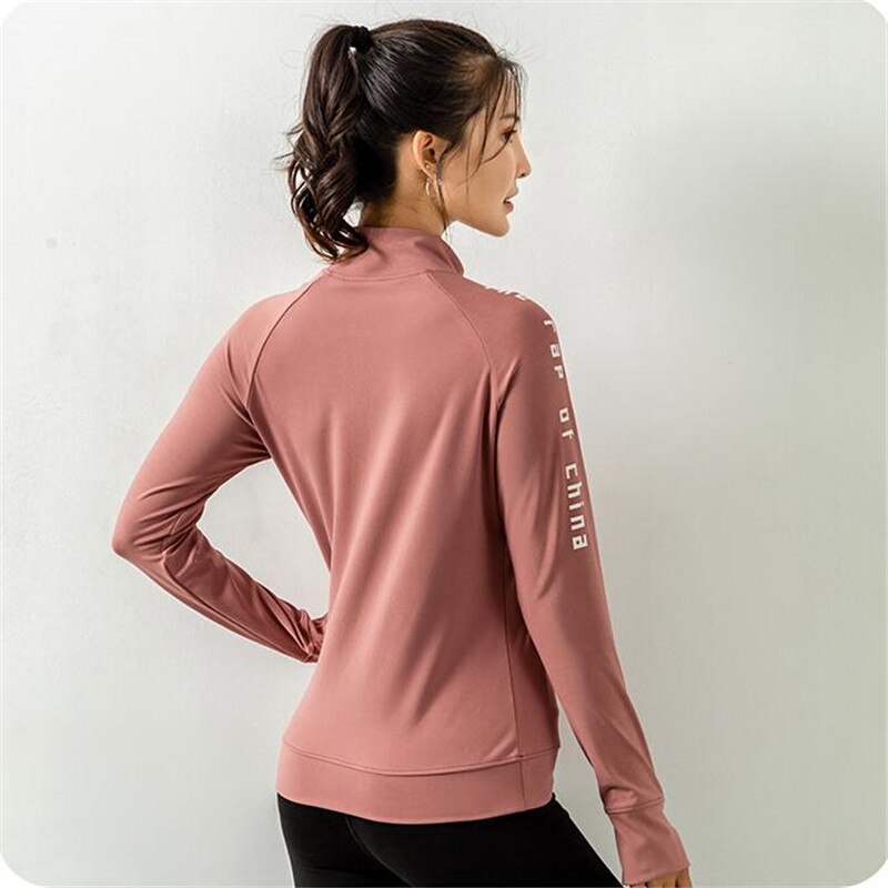 Sudaderas con capucha para correr con estampado de letras para mujer, abrigo de entrenamiento deportivo, prendas de vestir con cremallera, para Fitness, Yoga, gimnasio, sudadera con agujero en el pulgar