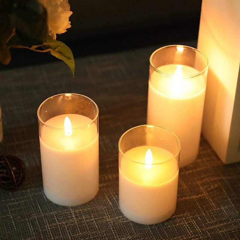 Bougie LED en tube de verre sans flamme, mèche 3D, fonctionnement à piles, pilier scintillant, lampe, décoration de la maison, fête de mariage, Ambe