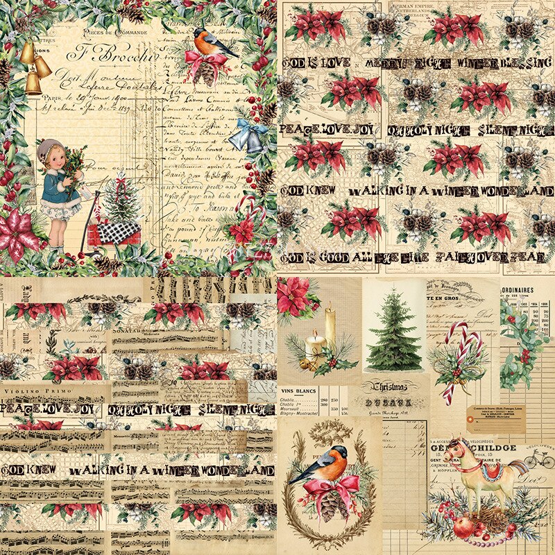 187 stuks scrapbookingpapier, 5 maten, vintage decoratief papier