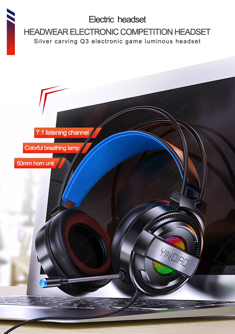 Wireless&Wired Bluetooth headphone with microphone Gaming headset Surround Sound Stereo with USB Light headphone for pc gamer