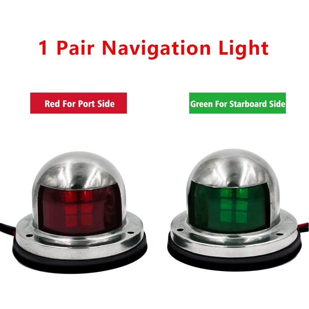 1 paar LED-navigatielicht, rood en groen signaallamp zijlicht, scheepvaartsignaallichten, pontons zeilsignaallicht, boegnavigatie zijlichten roestvrij staal