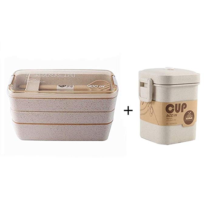 3 Layers 900Ml Health Materials Microwave Oven Lunch Box Wheat Lunchbox School Office Tableware Food Storage Container Bento Box