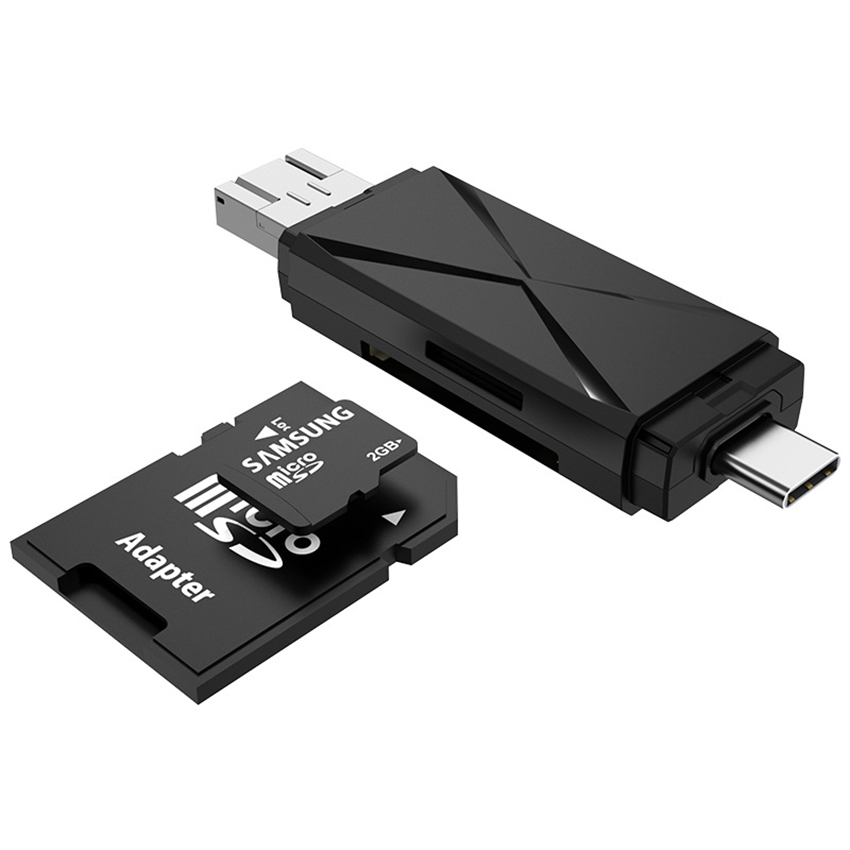 Micro Usb Otg Kaartlezer Usb 2.0 Type-C Sd Kaartlezer Adapter, sd &amp; Tf Card Slots Voor Micro Sd, Sdhc, Sdxc Geheugenkaarten