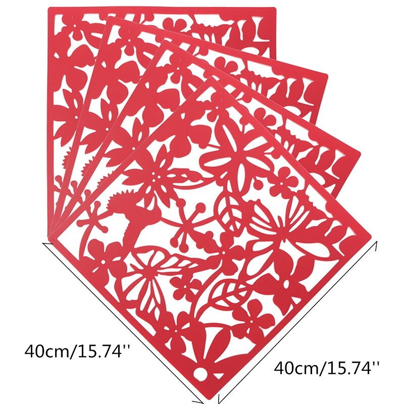 4pcs Divider Panel Butterfly Bird Flower Hanging Screen Partition Divider Panel Screen For Home Decorating Bedroom Dining Study: Red